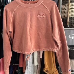 Champion Pink Boxy Cropped Long Sleeve Sweatshirt